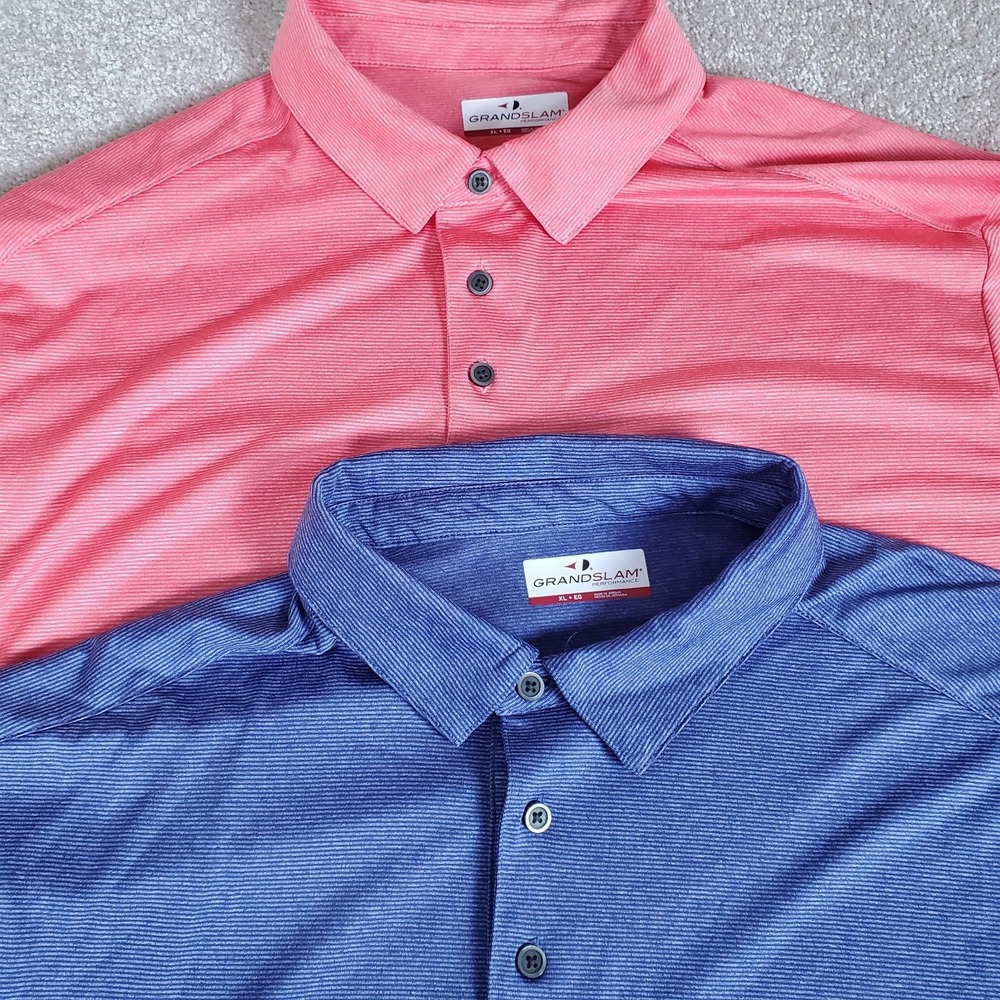Grand Slam Performance Men's Golf Polo Shirt Blue & Coral Size XL Quantity of 2